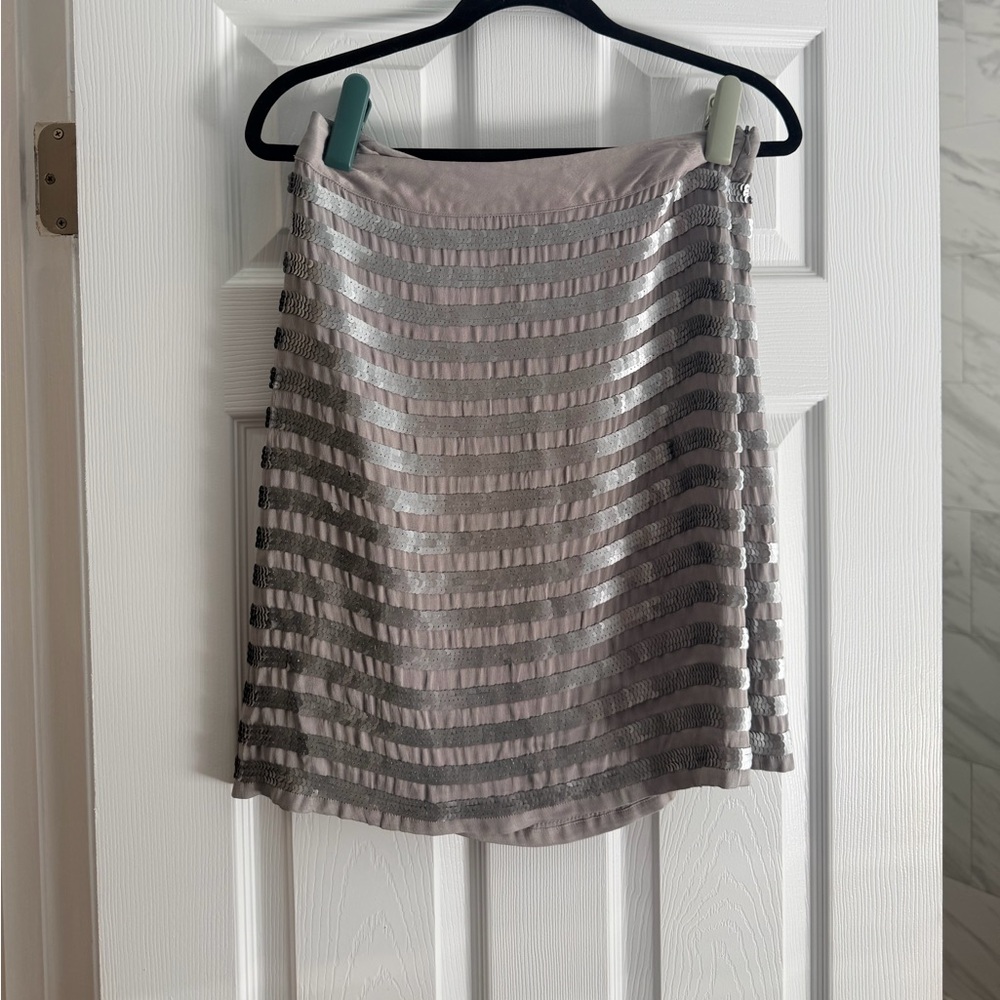 French Connection Silver-Striped Gray Mini Skirt